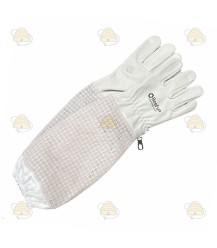 Gants d’apiculteur AirFree, cuir et aération – blanc/kaki – BeeFun®