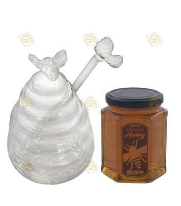 Pot de miel en verre petit et 350 grammes de miel