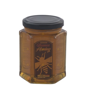 Pot de miel en verre petit et 350 grammes de miel