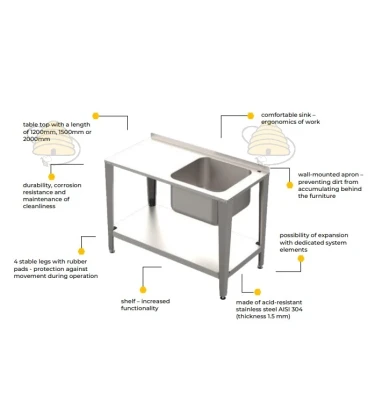 Honingproductietafel met spoelbak - 150 cm