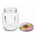 Hexagonale glazen potten 60 stuks - 278 ml / 350 gram, met keuze uit deksels (TO 63 mm)