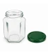 Hexagonale glazen potten 60 stuks - 278 ml / 350 gram, met keuze uit deksels (TO 63 mm)