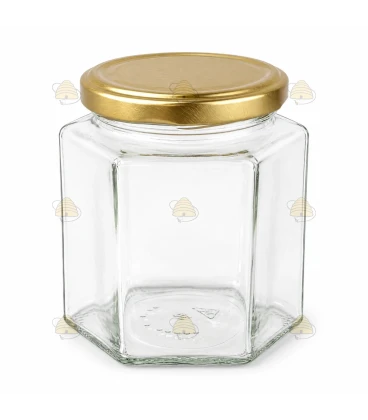 Pot verre hexagonal 390 ml/500 g avec couvercle TO 70 mm