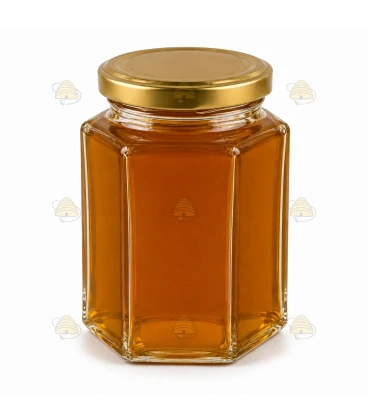 Pot verre hexagonal 196 ml/250 g avec couvercle TO 58 mm