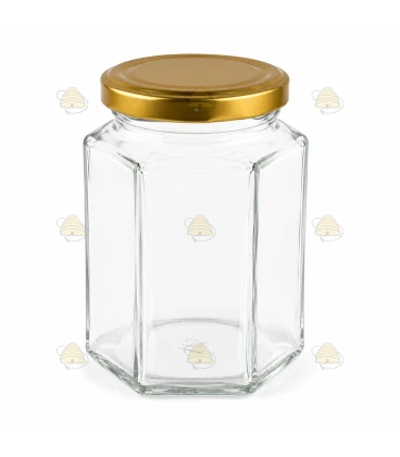 Pot verre hexagonal 196 ml/250 g avec couvercle TO 58 mm