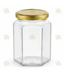 Pot verre hexagonal 278 ml/350 g avec couvercle TO 63 mm