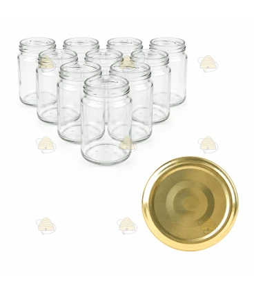 Pots à confiture en verre ronds 60 unités - 375 ml / 450 grammes, avec choix de couvercles à clic RSB (TO 63 mm)