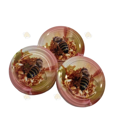 Fleur rose avec abeille, 63 mm Couvercle TO, 60 pièces